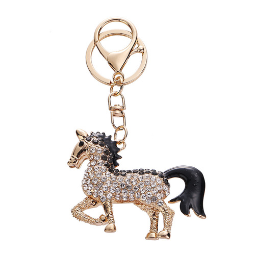 Llavero de metal con pony creativo y diamantes de agua, lujo ligero
