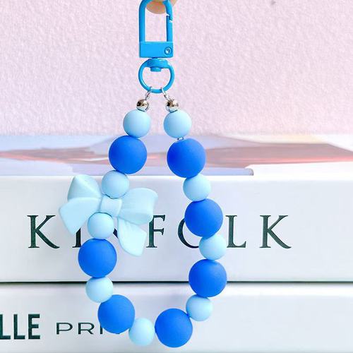 Llavero de Cuentas Azules con Moño para Teléfono y Bolso